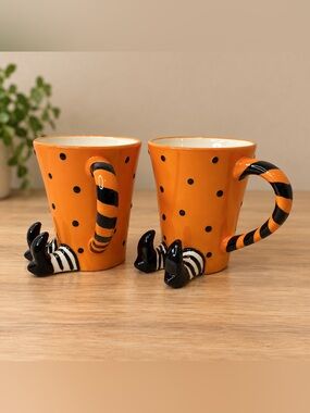 Arlington Designs Halloween Witch Feet Mugs Set 2 Orange Ceramic Striped